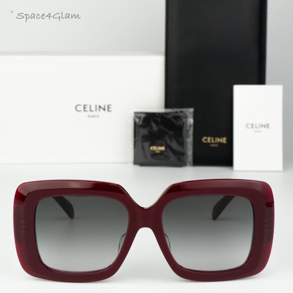 BRAND NEW Celine CL40263F 69B Shiny Bordeaux Gradient Smoke Geometric Sunglasses - Picture 3 of 8